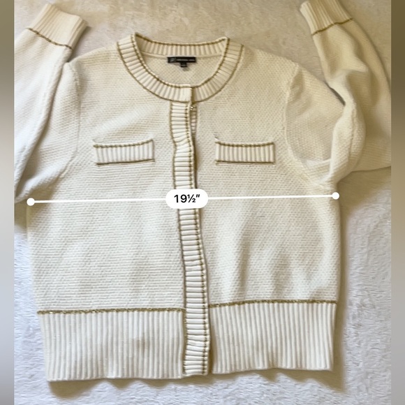 Adrianna Papell Metallic Stripe Waffle Knit Crop Cardigan Ivory Gold Size L - Picture 6 of 13